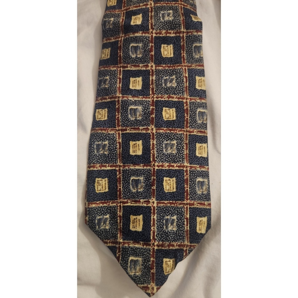 Vintage Woodward Men's 100% Silk Tie Handmade Geometric Blue Gold Classic Design
